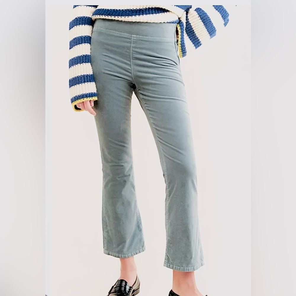 Free People In MY Feelings Velvet Gray Ankle Cropped Pants